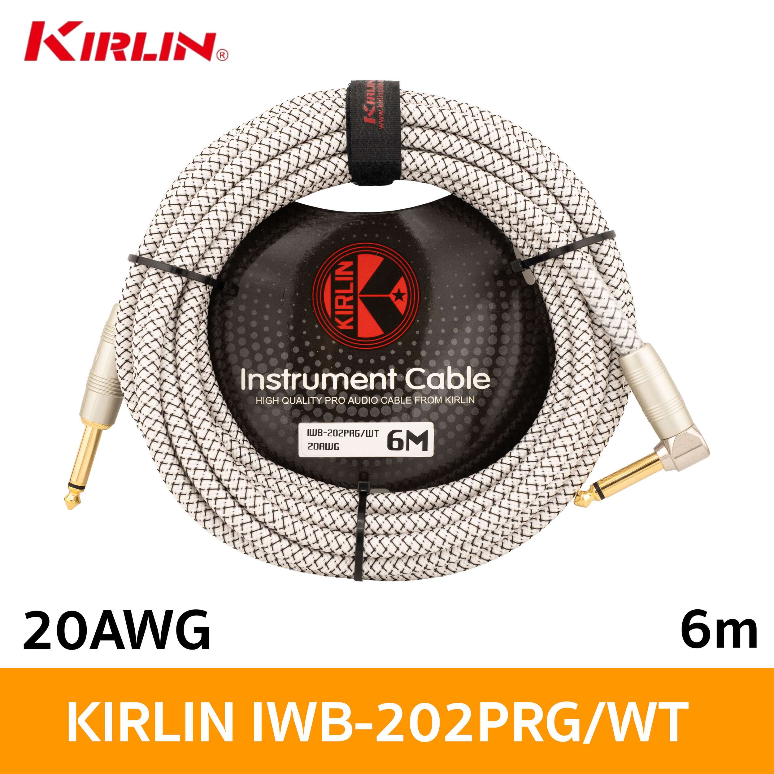 KIRLIN Instrument Cable IWB202PRG 1/4" Straight to Right Angle 6M