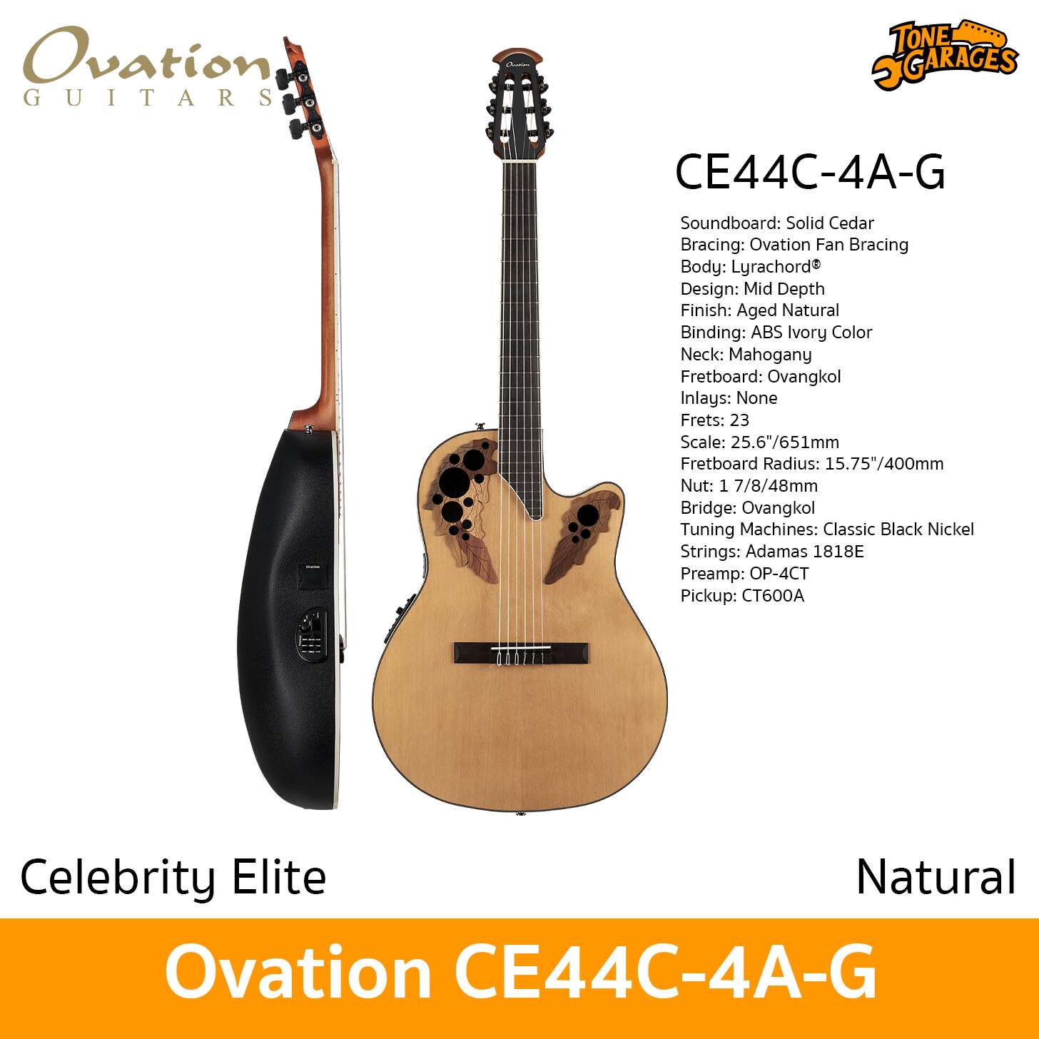 Ovation Guitars Celebrity Elite Nylon CE44C-4A-G – Tone Garages