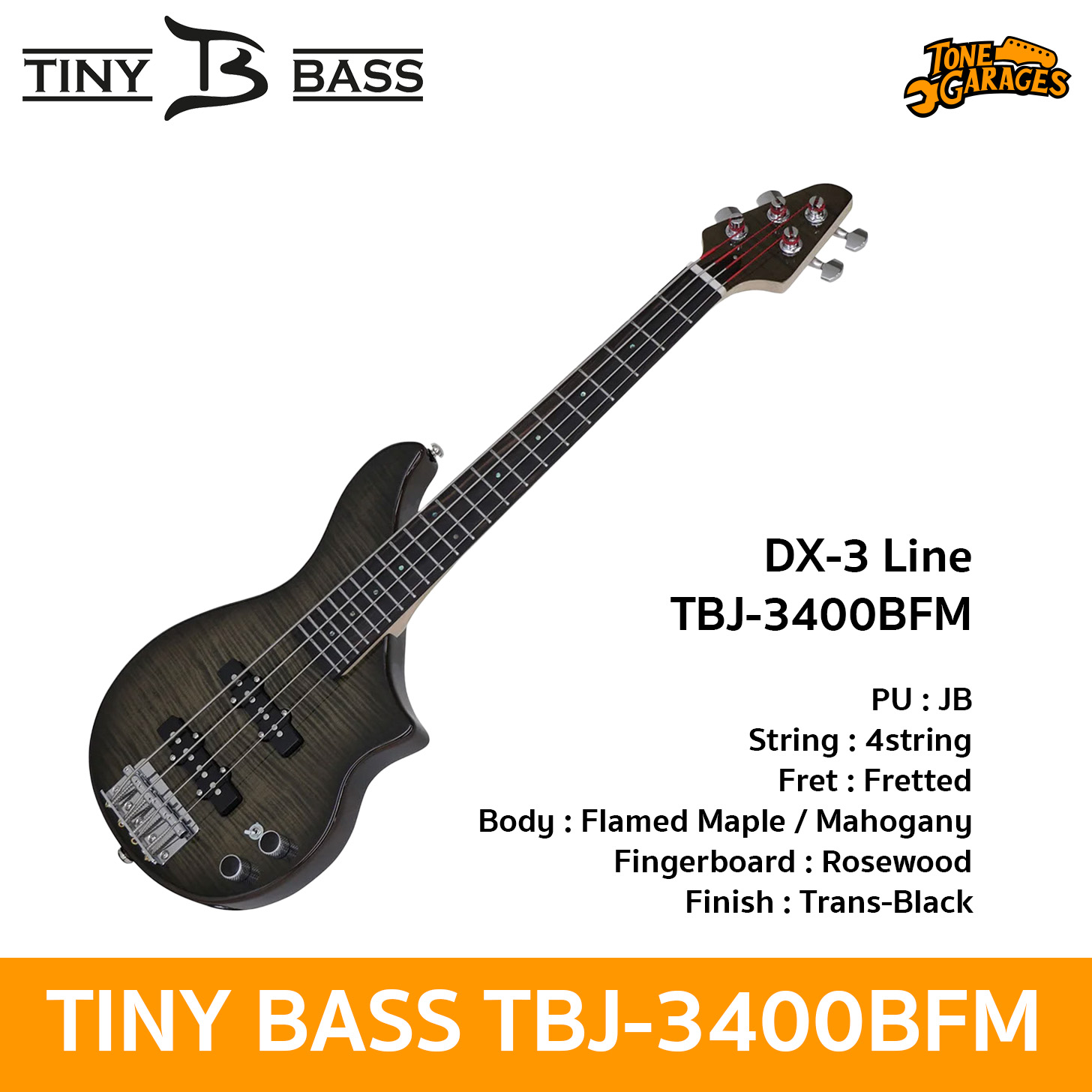 TINY BASS DX-3 Jazz Bass TBJ-3400BFM (4String) Trans-Black – Tone 